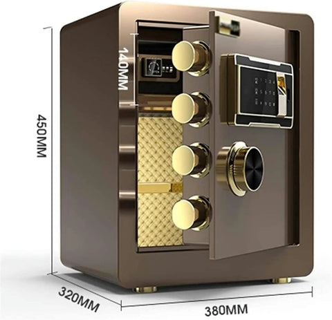 Digital Home Safe With Alarm, Electronic Security Safe For Home And Office, Medium Size 38 X 32 X 45 Cm, Brown Finish