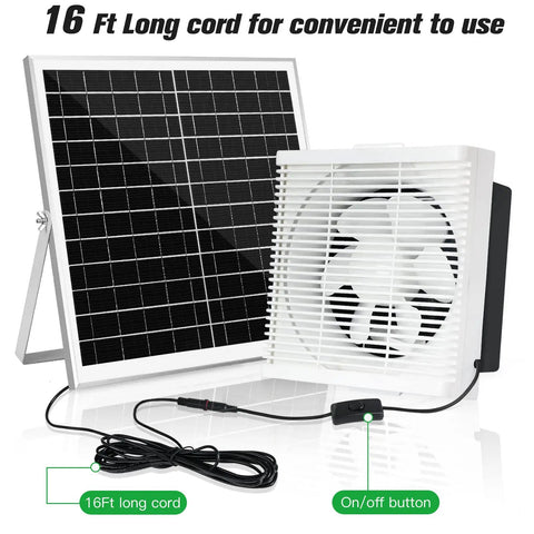 Solar Powered Exhaust Fan With A Ten Inch Shutter Vent For Outdoor Greenhouse, Chicken Coop, Shed And Pet House, 25W Panel Ventilation Keeps Air Fresh And Moving Fast