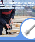 Person using drill to install Heavy Duty Wood Lag Screws Kit With 100 Hex Head Lag Screws And Washers For Wood, Three Eighths Inch By 3 Inch