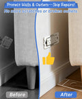 Clear Non Slip Couch Stoppers 2 Pack 9 Inch Universal Furniture Spacers on floor protecting wall and outlet from scratches.