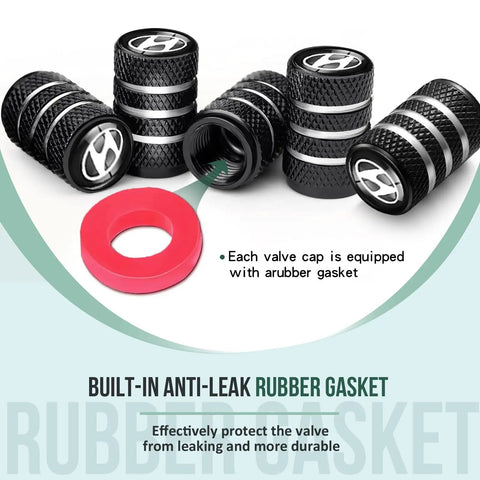 Hyundai Tire Valve Stem Cap Set Metal Rust Proof Protective Caps With Plastic Liner Anti Corrosion Car Tyre Wheel Caps Display