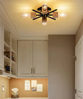 Cool 4 Light Sputnik Ceiling Light Fixture Black Flush Mount With Wood Base, Modern Farmhouse Style installed in a kitchen