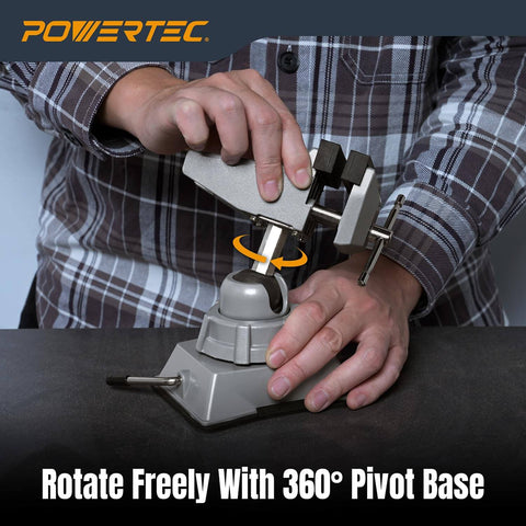 Hands adjusting Vacuum Base Vise With Two And Three Quarters Inch Jaw Heavy Duty Pro Grade Portable Table Suction Clamp With 360 Degree Swivel Head