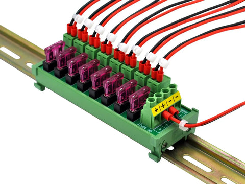 8 Channel DIN Rail Power Distribution Fuse Block For DC 5 To 32V, Plug And Play Top Wiring Terminal, Expandable System, 20A Per Channel And 20A Total, 7.62mm Pitch, Supports 26 To 10 AWG Wiring on DIN rail