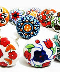 12 Pack Vintage Flower Ceramic Cabinet Knobs And Door Pulls, 42mm Diameter With 35 To 45mm Bolt, Easy Install For Cabinets Drawers Cupboards