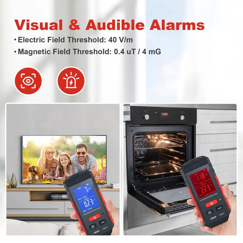 EMF Meter 3 In 1 Electric Field Magnetic Field And Temperature Tester with Large LCD used near oven and TV
