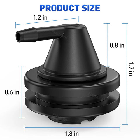 Gas Golf Cart Fuel Tank Vent Assembly With Insulator Grommet Repair Kit, dimensions labeled, durable nylon fiber composite