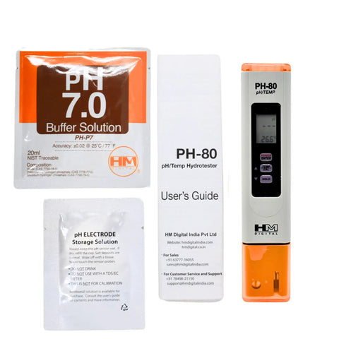 Pro Grade Digital pH and Temperature Meter With Auto Calibration, Hold Button, Auto Shut-Off displayed with user guide and solutions