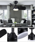 Black Ceiling Fan With Lights And Remote 28 Inch Modern Ceiling Fan With Quiet DC Motor 5 Speed Settings Reversible Blades