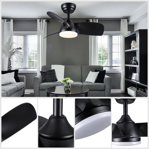 Black Ceiling Fan With Lights And Remote 28 Inch Modern Ceiling Fan With Quiet DC Motor 5 Speed Settings Reversible Blades