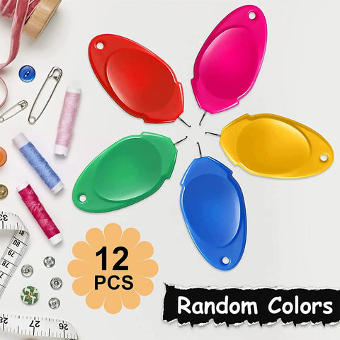 12 Pack Needle Threaders For Hand Sewing No Fuss Easy Wire Hook Threaders With Small Eye Plastic Crafting Tools shown in random colors