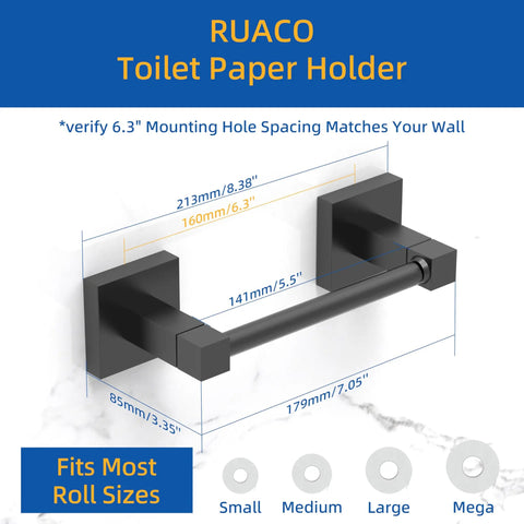 Matte Black Double Post Pivoting Toilet Paper Holder Wall Mount Modern Square Roll Holder dimensions chart