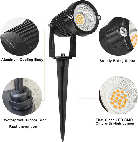 Low Voltage Outdoor Landscape Lights Kit 6 Pack IP65 Waterproof 7W 700LM Warm White 2700K with aluminum cooling body and LED SMD chip