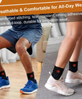 Two Pack Adjustable Ankle Brace For Sprains And Recovery Breathable Neoprene Support shown on athletes with different shoes