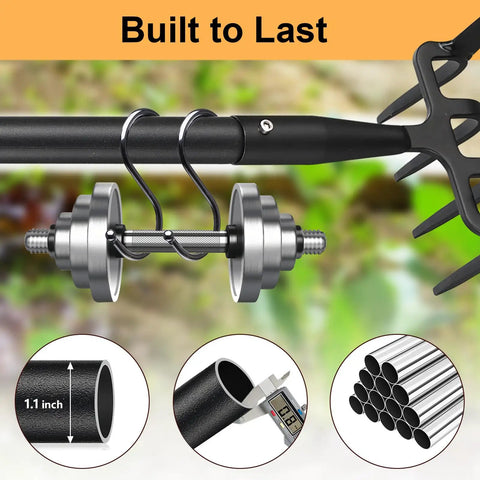 2 In 1 Garden Hoe Cultivator With 62 Inch Long Handle Stirrup Weeder And Soil Loosener, heavy-duty steel shaft detail