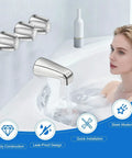 Three Piece Shower Knob Replacement Set With Bathtub Spout And Four In One Tub Adapter Kit installed on a white bathtub wall.