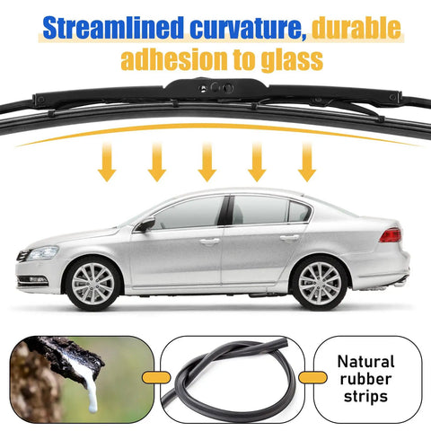 All Season Silicone Windshield Wiper Blades 22 Inch 16 Pack Heavy Duty Rain Eraser sleek car side view with wiper detail.