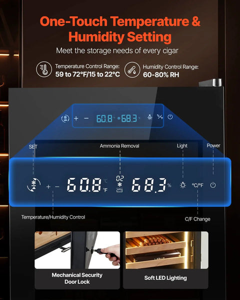 Digital control panel of Dope Electric Cigar Humidor Cabinet With Compressor Cooling 70 Liter Capacity Holds 400 Cigars