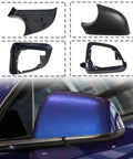 Premium Aftermarket Left And Right Side View Mirror Lower Cover Holder Plus Glass Frame Kit For Tesla Model Y 2020 Through 2023 Slick Black Pair showing mirror covers and frames.