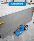 Workhorse Heavy Duty Manganese Steel Sheet Hand Truck With Adjustable Clamps Anti Slip Pads And Solid Wheels 1100 LB Capacity Per Unit Connectable For Long Panels moving a large gray panel