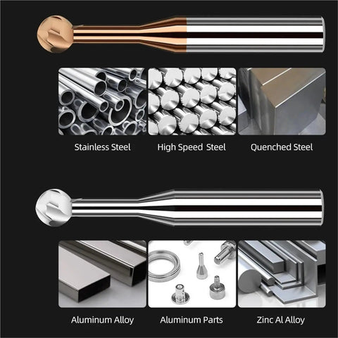 Professional Tungsten Carbide Ball Nose End Mill For Metal Machining with stainless and high-speed steel images.