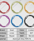 Mountain Bike Crankset 170mm Square Taper 104 BCD 30T Narrow Wide Round Chainring Six Color Options Aluminum Alloy