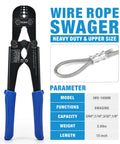 Wire Rope Crimping Tool For Aluminum Oval Sleeves And Ferrules, Heavy Duty Swaging Kit With Wire Rope Cutter details view.