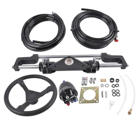 Outboard Boat Steering Kit With 13.5 Inch Aluminum Wheel 18 Foot Hoses And 6.9 MPa 1000 PSI PSI Helm Pump Built Tough For 300HP Boats