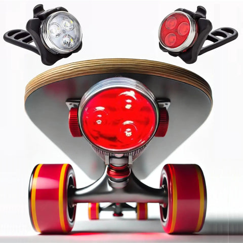 LED Skateboard Light Kit For Night Riding Front And Rear Lights USB Rechargeable Strapped To Trucks on skateboard