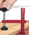 Fast Release Aluminum Dog Clamps for Workbench Pro Grade Hold Down Accessories in use on wooden board