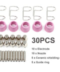 Get Prime Cuts With These 30Pcs Plasma Cutter Consumables Set Featuring Durable Ag-60 Torch Head Tips And Electrodes For 0 To 60A Machines. 30-piece kit includes electrodes, nozzles, ceramic cups.