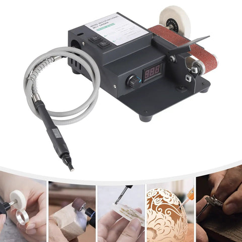 Heavy Duty Brushless Belt Sander With Hella Fine Tune Speed Dial For Sweeter Wood And Metal Grinding Projects Delivering Zero To Ten Thousand RPM Power Output Anywhere on a workbench.