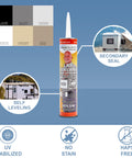 EPDM Self Leveling Roof Sealant For Lap Seams 10.3 Oz Tube White With Superior Adhesion pictured with features and color options