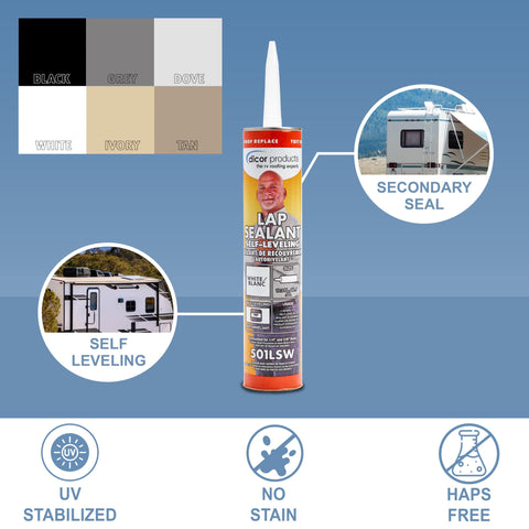 EPDM Self Leveling Roof Sealant For Lap Seams 10.3 Oz Tube White With Superior Adhesion pictured with features and color options
