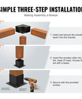 Step-by-step installation of Beefy Heavy Duty 4 Piece 3 Way Corner Bracket Kit For 6x6 Posts Carbon Steel With Black Powder Coat