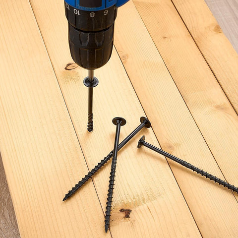 Drilling Heavy Duty 14 By 5 Lag Screws For Exterior Wood Decks And Timber with Torx T30 bit in wooden planks