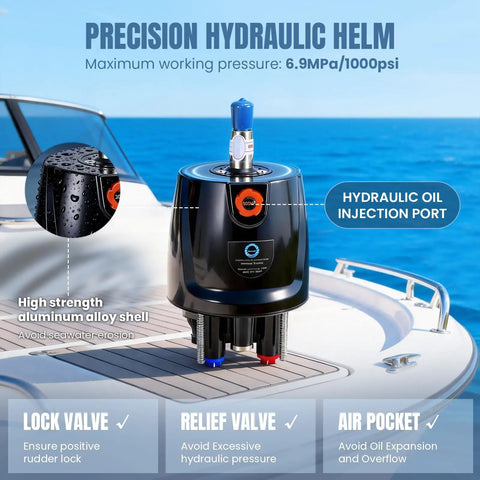 300HP Outboard Hydraulic Steering Kit with Pump Cylinder Two 26 Foot Nylon Hoses and Installation Accessories