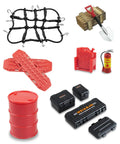 12 Piece Red RC Crawler Accessory Kit For 1/18 TRX4M And 1/24 Axial SCX24 With Black Tool Box Retro Wood Box And Red Oil Barrel