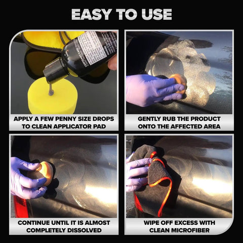 Application process of Ultimate Black Edition Car Scratch Repair Kit With Buffer Pad And Polishing Compound For Dark Color Rides.