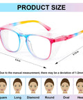 4 Pack Anti Fog Safety Glasses For Women Nurses in rainbow frames, scratch resistant eyewear with clear lenses, size dimensions shown
