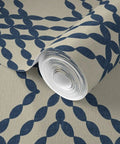 Premium Navy Trellis Wallpaper With Snazzy Linen Weave Hella Durable Polyester Surface Sweet For Kitchens Bathrooms And Commercial Lobbies Straight Paste To Paper Setup Reliable Type Two Finish, rolled out to show pattern.