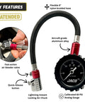Tire Pressure Gauge With Lightning Chuck Battery Free High Accuracy ANSI B40 1 Certified Reads Up To 60 PSI Instant Lock Valve Stem For Fast On The Go Tire Checks, 8-inch hose
