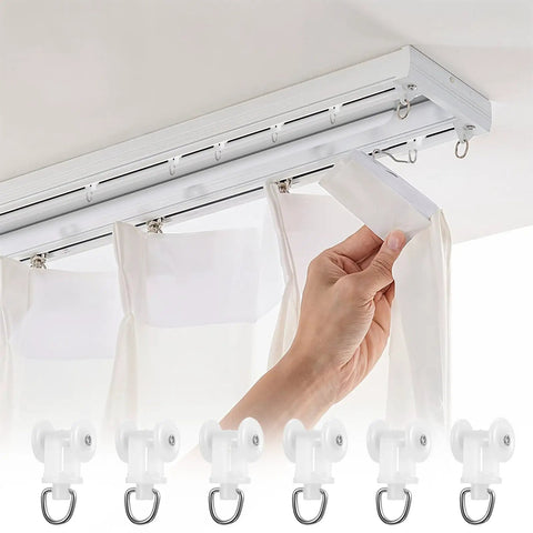 100 Piece Curtain Track Gliders And Hooks Set For Ceiling And Window Tracks Easy Install DIY Friendly Durable Plastic And Steel Rollers Mute Wheel Ball Pulleys For Shower Curtains And Replacement Hardware, ceiling curtain track with white gliders and hooks