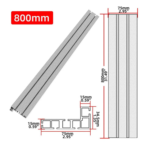 Heavy Duty Aluminum Router Fence Extension For Workshop Tables Handles Repetitive Cuts Like A Dream With Precision T Slot Track And Quick Release Stop Block, 800mm length with measured dimensions.