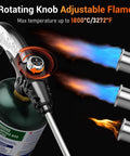 Heavy Duty Propane Weed Torch With 30 Inch Long Arm Flamethrower with adjustable flame knob and flame colors.