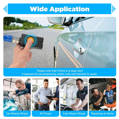 Car showing Magnetic Dent Removal 1380W PDR Induction Heater Machine Hot Box in use for paintless dent repairs with digital screen