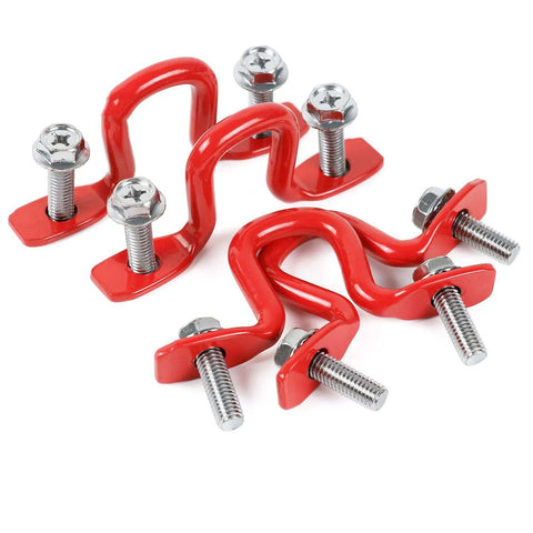Red Toyota Tundra 4 Piece Heavy Duty Truck Bed Tie Down Anchors Hooks Kit For SX Package Cargo Mounting Brackets metal components.