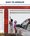 Children using a 2 Pack Wireless Garage Door Keypad And 893MAX Universal Remotes, 315 390 MHz, on a red detached garage.