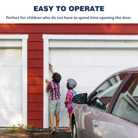 Children using a 2 Pack Wireless Garage Door Keypad And 893MAX Universal Remotes, 315 390 MHz, on a red detached garage.