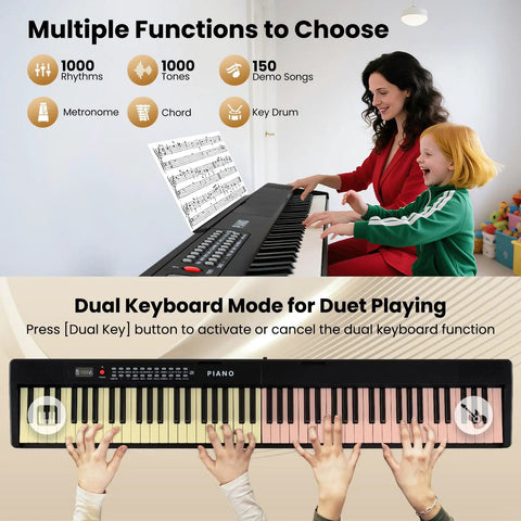 88 Key Folding Keyboard Piano With Full Size Semi Weighted Action Digital Piano Packed With 1000 Timbres And 1000 Rhythms MIDI USB